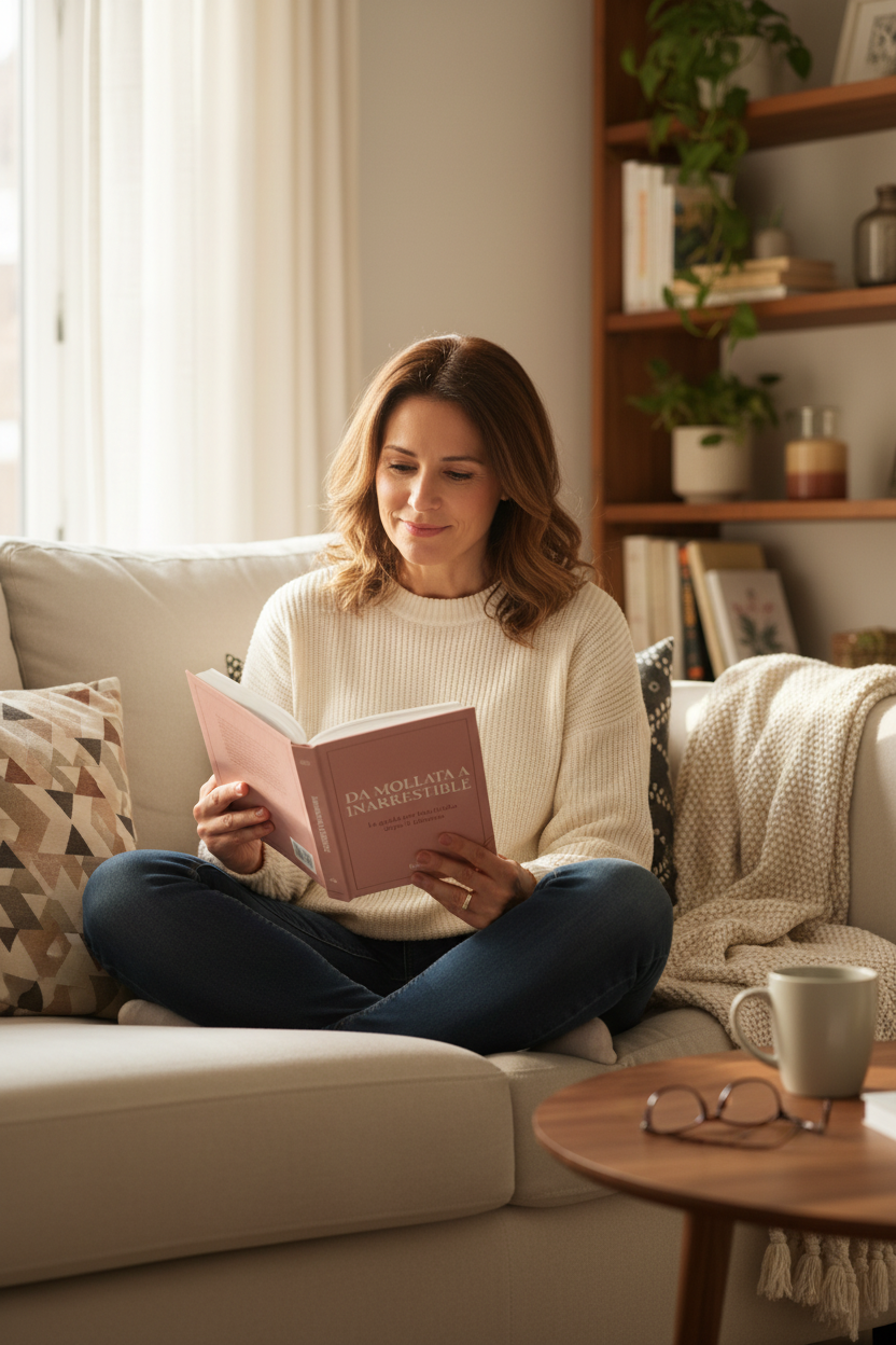 Donna che legge il libro del prodotto